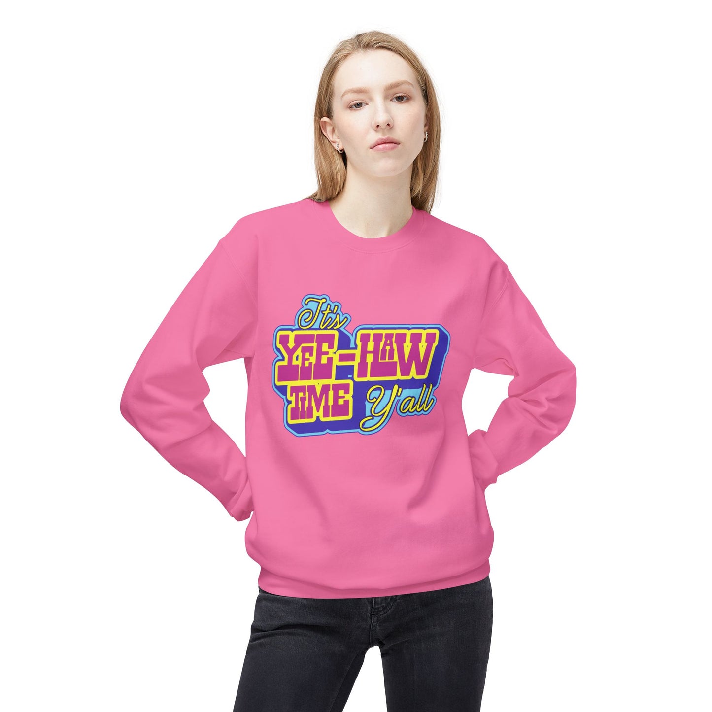 Unisex Midweight Softstyle Fleece Crewneck Sweatshirt Yee Haw Time