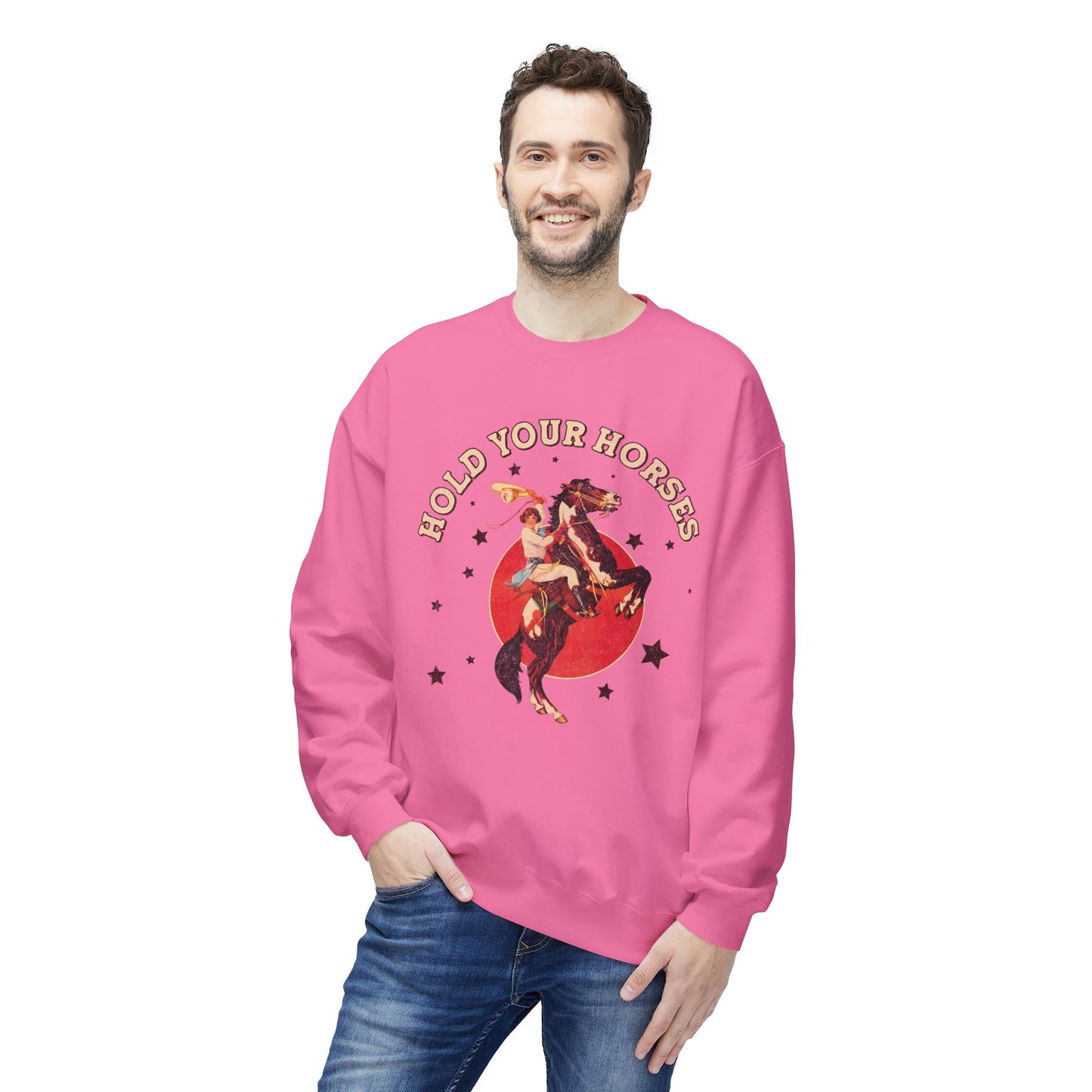 Unisex Midweight Softstyle Fleece Crewneck Sweatshirt Hold Your Horses