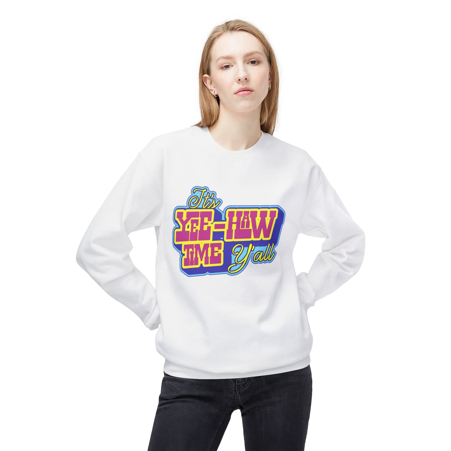 Unisex Midweight Softstyle Fleece Crewneck Sweatshirt Yee Haw Time