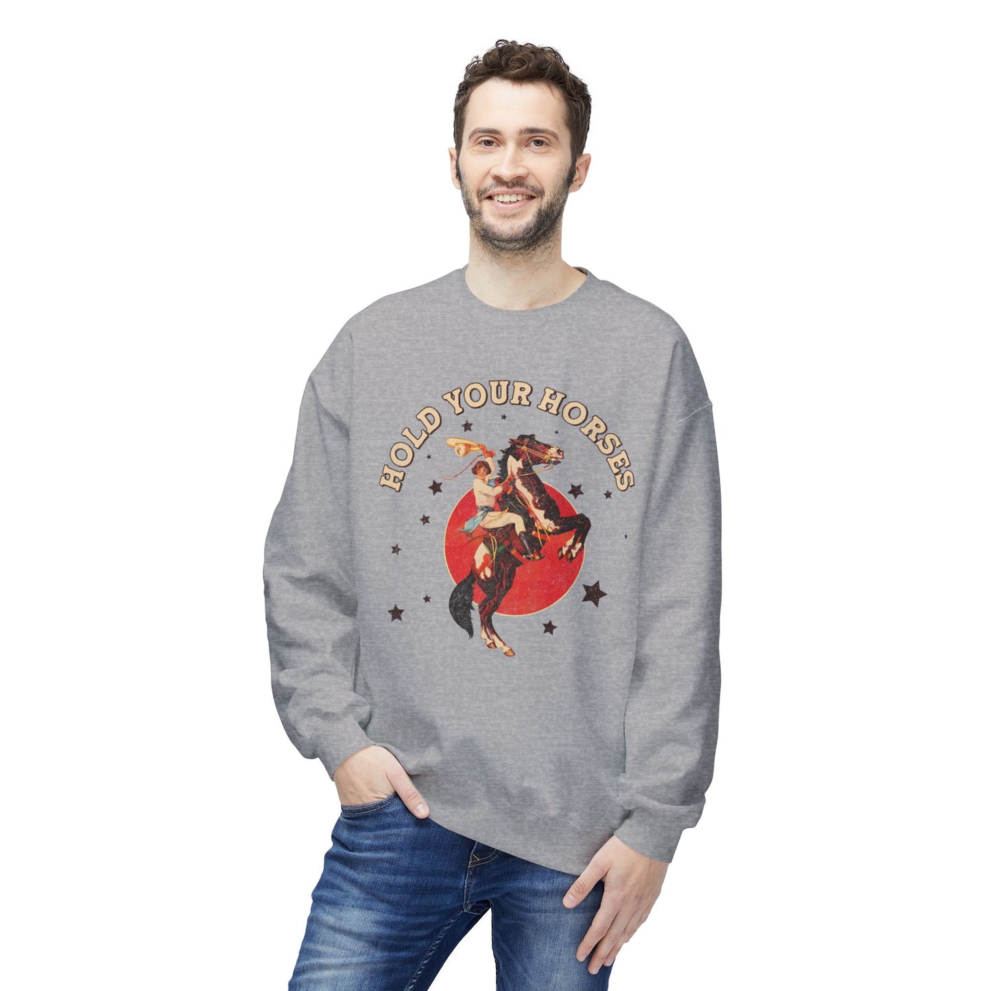 Unisex Midweight Softstyle Fleece Crewneck Sweatshirt Hold Your Horses