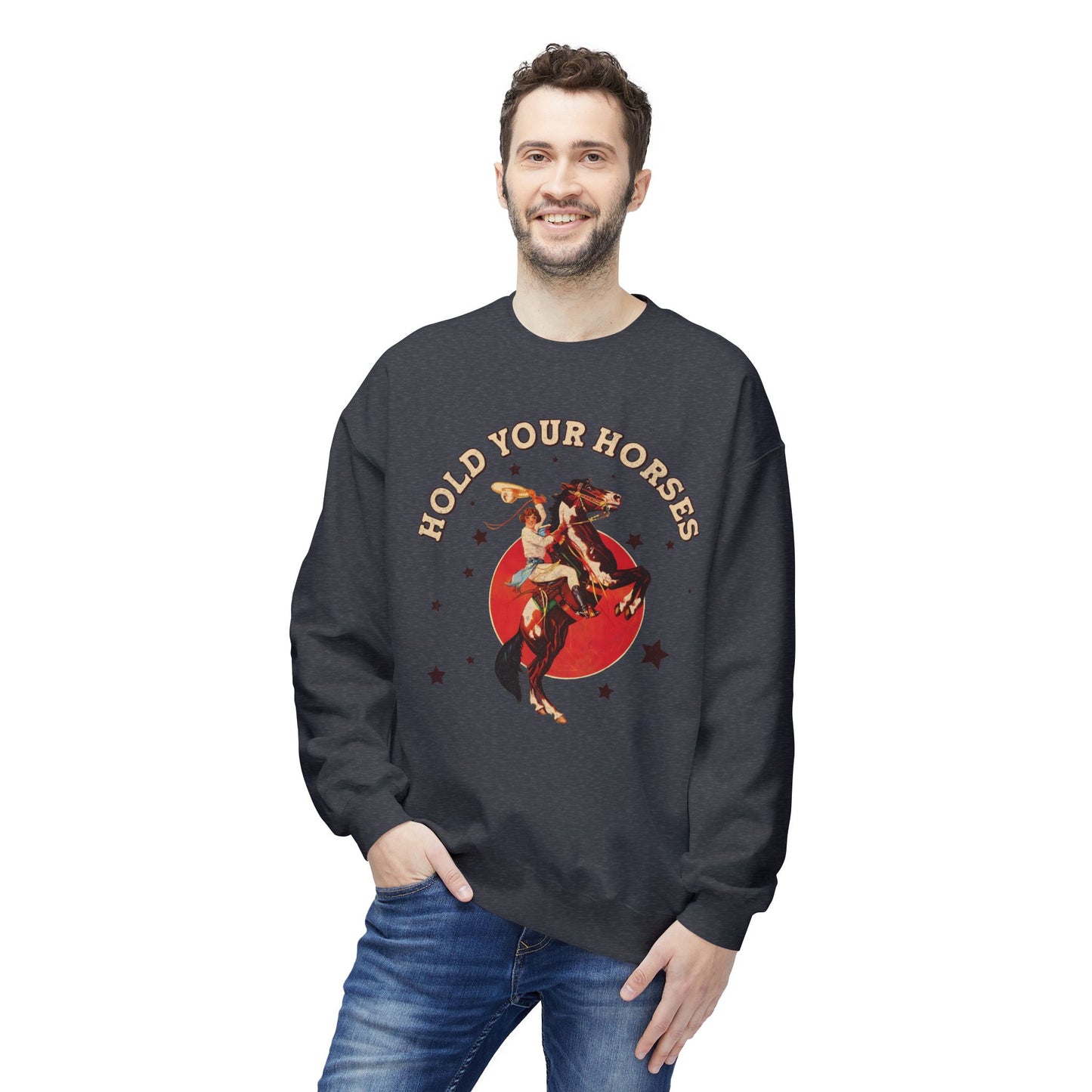 Unisex Midweight Softstyle Fleece Crewneck Sweatshirt Hold Your Horses