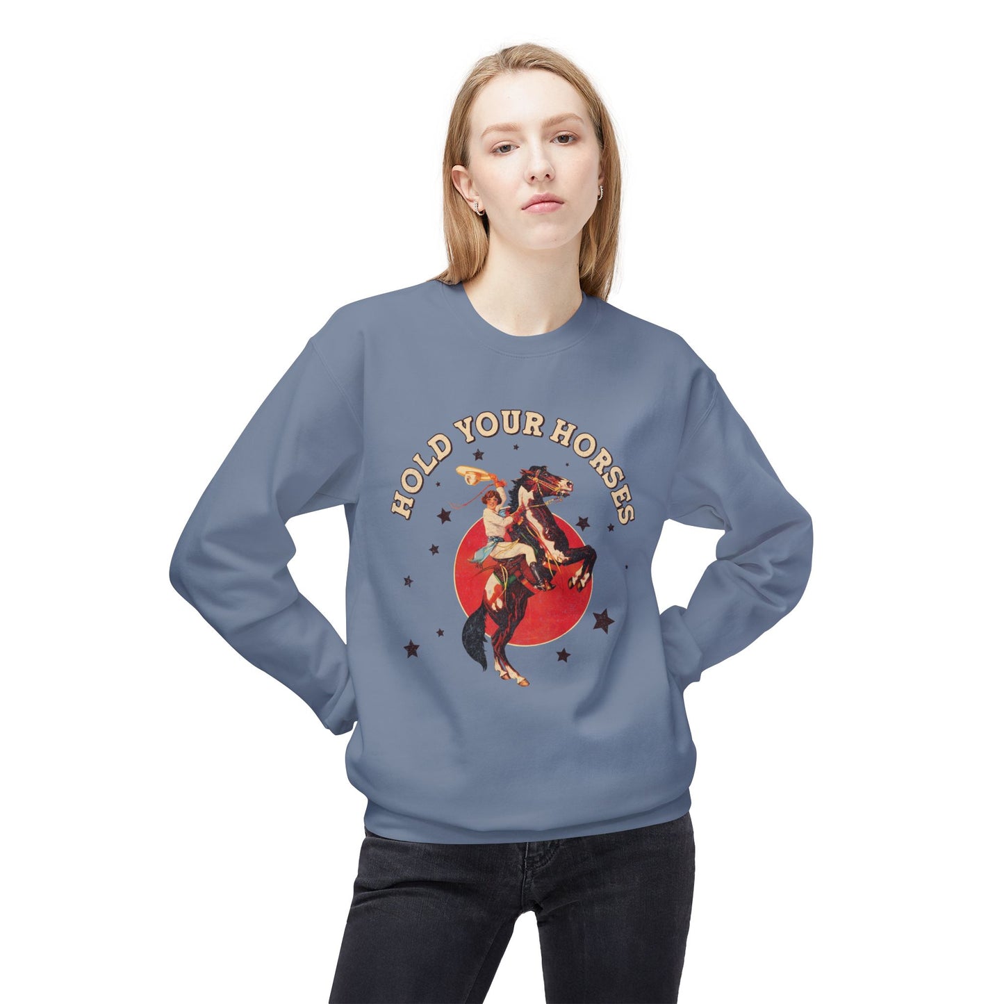 Unisex Midweight Softstyle Fleece Crewneck Sweatshirt Hold Your Horses