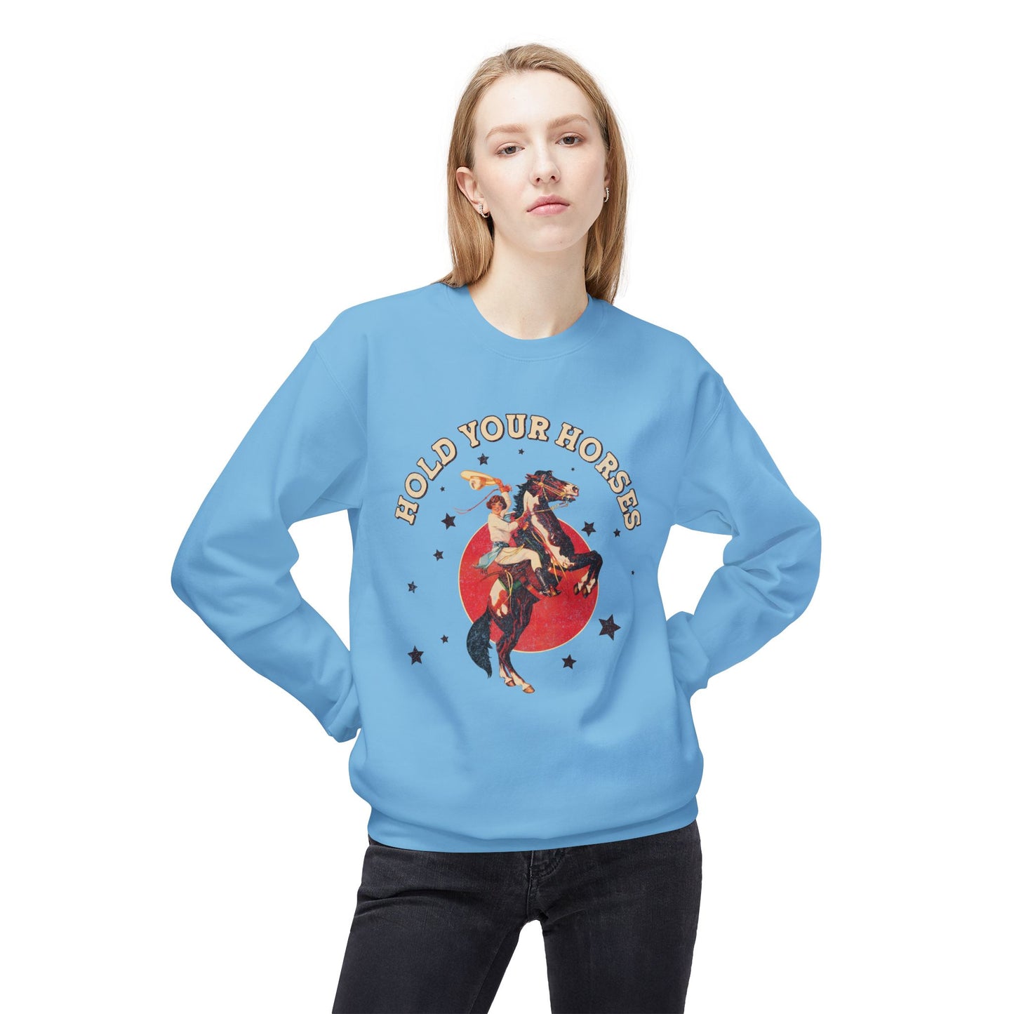 Unisex Midweight Softstyle Fleece Crewneck Sweatshirt Hold Your Horses