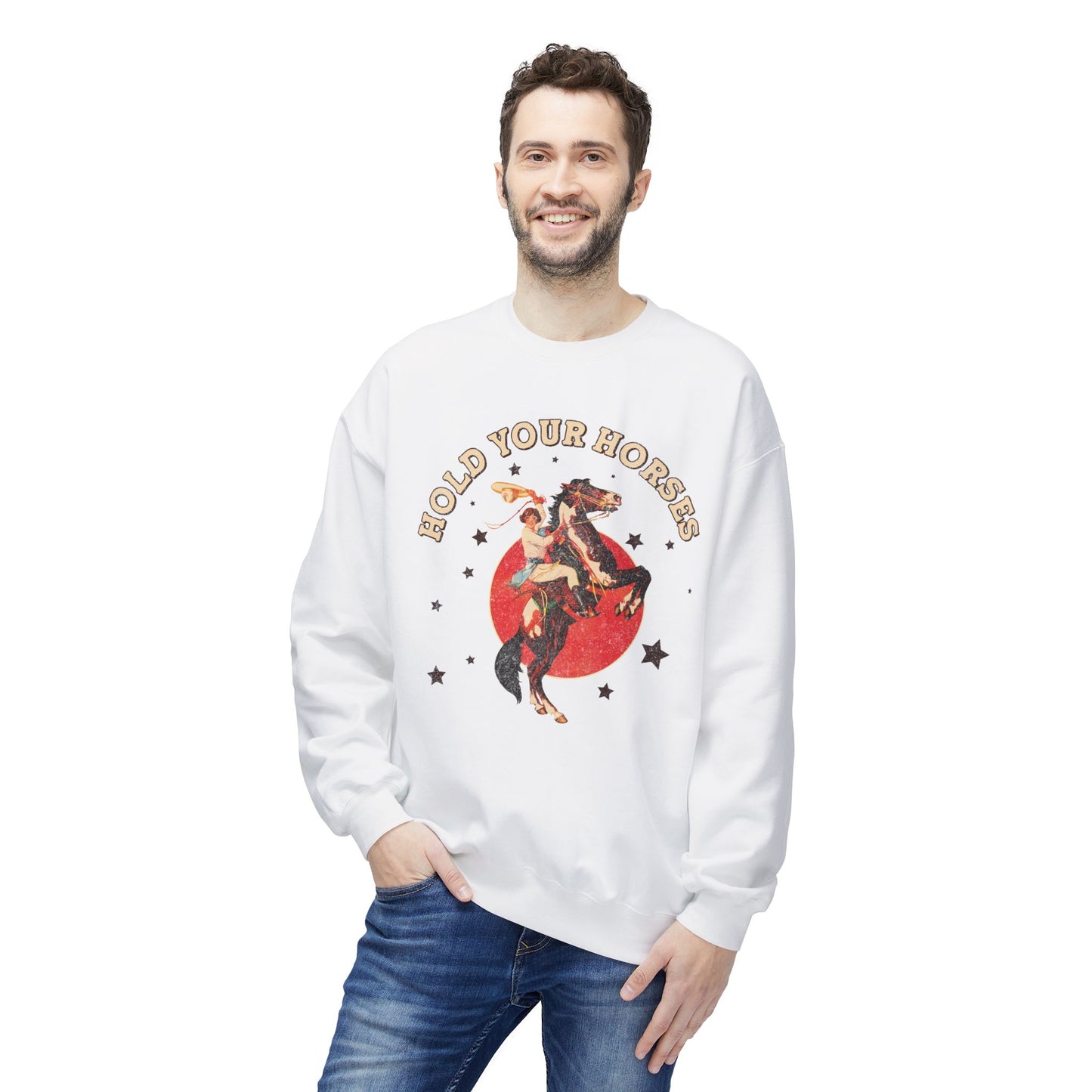 Unisex Midweight Softstyle Fleece Crewneck Sweatshirt Hold Your Horses