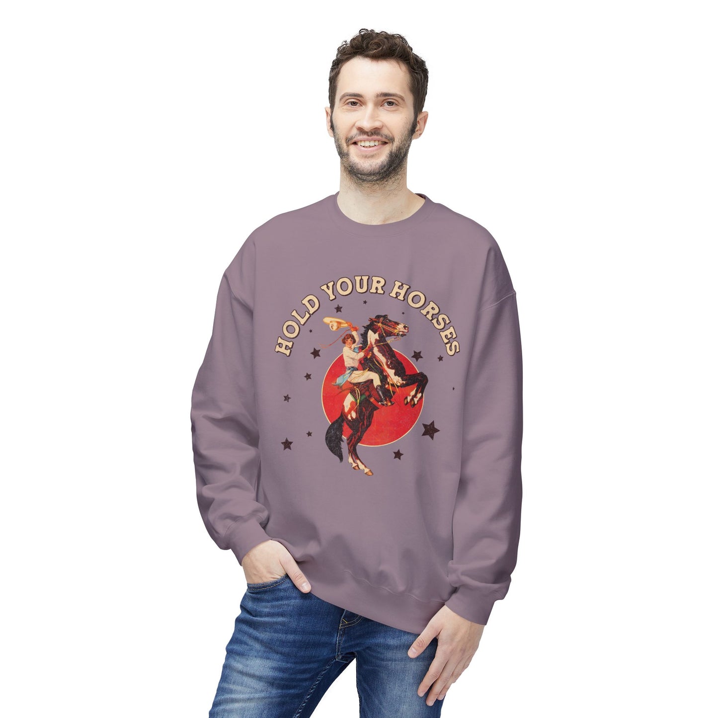 Unisex Midweight Softstyle Fleece Crewneck Sweatshirt Hold Your Horses