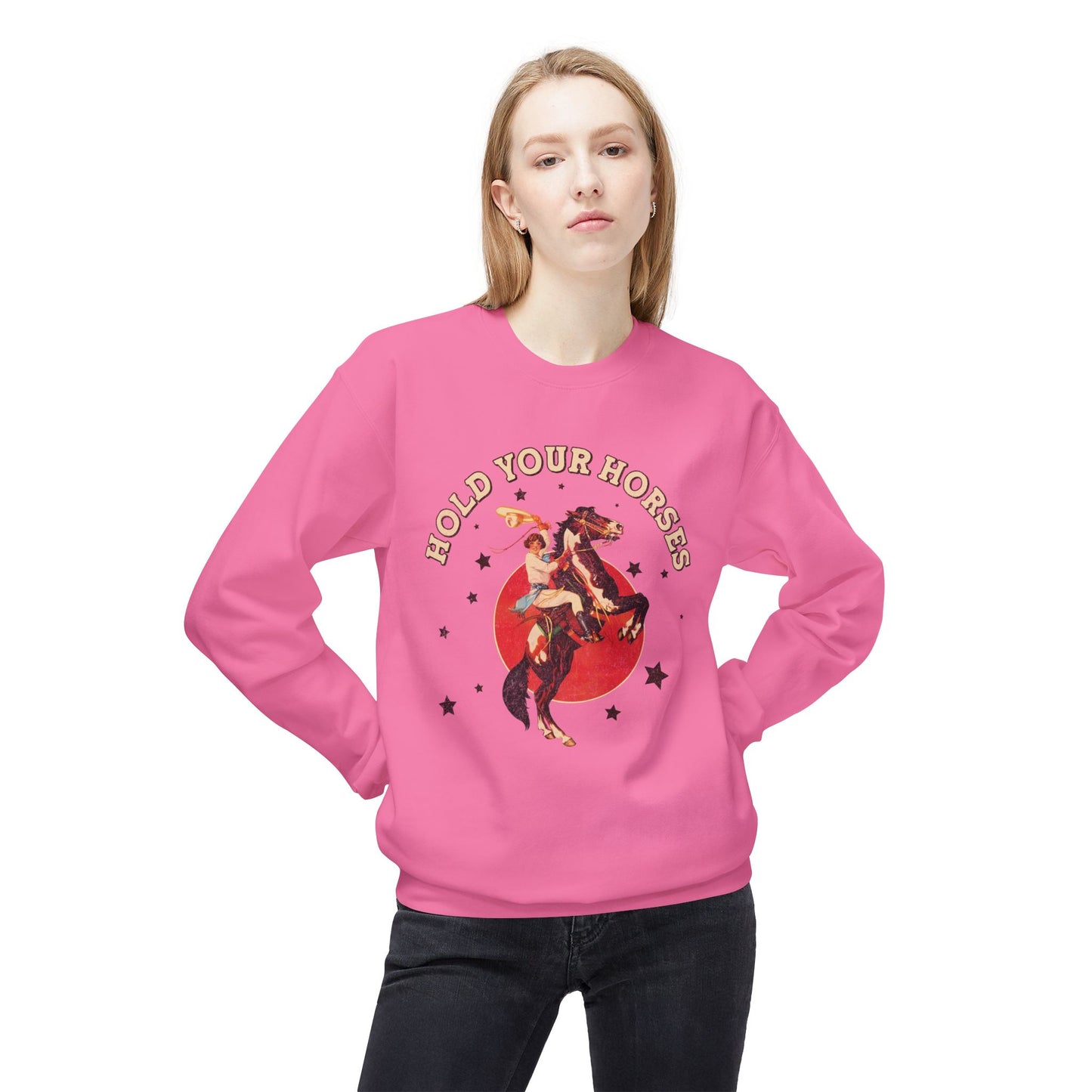 Unisex Midweight Softstyle Fleece Crewneck Sweatshirt Hold Your Horses