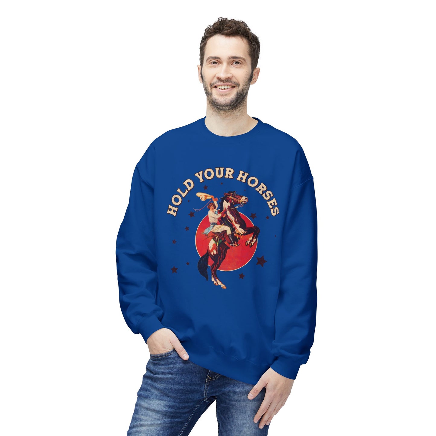Unisex Midweight Softstyle Fleece Crewneck Sweatshirt Hold Your Horses