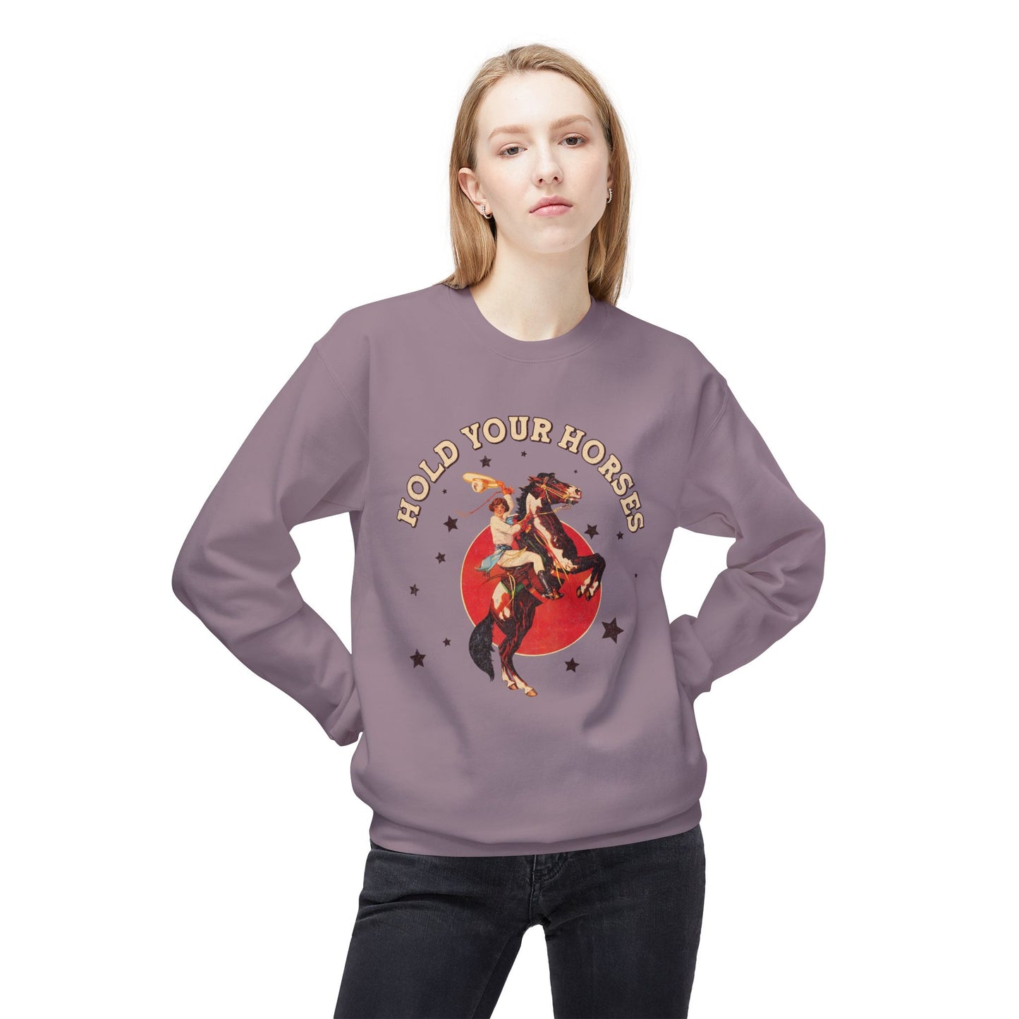 Unisex Midweight Softstyle Fleece Crewneck Sweatshirt Hold Your Horses