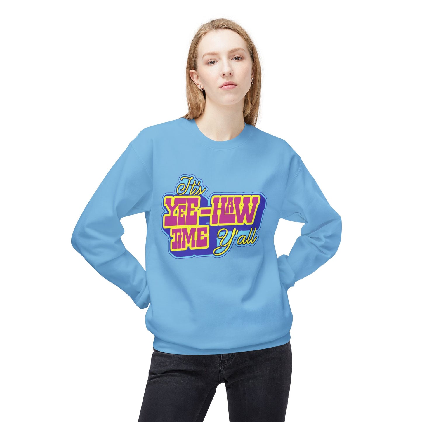 Unisex Midweight Softstyle Fleece Crewneck Sweatshirt Yee Haw Time