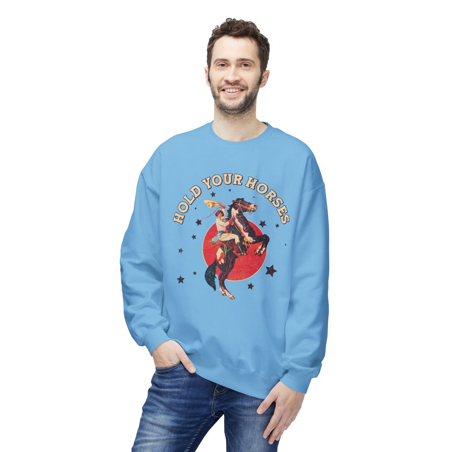 Unisex Midweight Softstyle Fleece Crewneck Sweatshirt Hold Your Horses