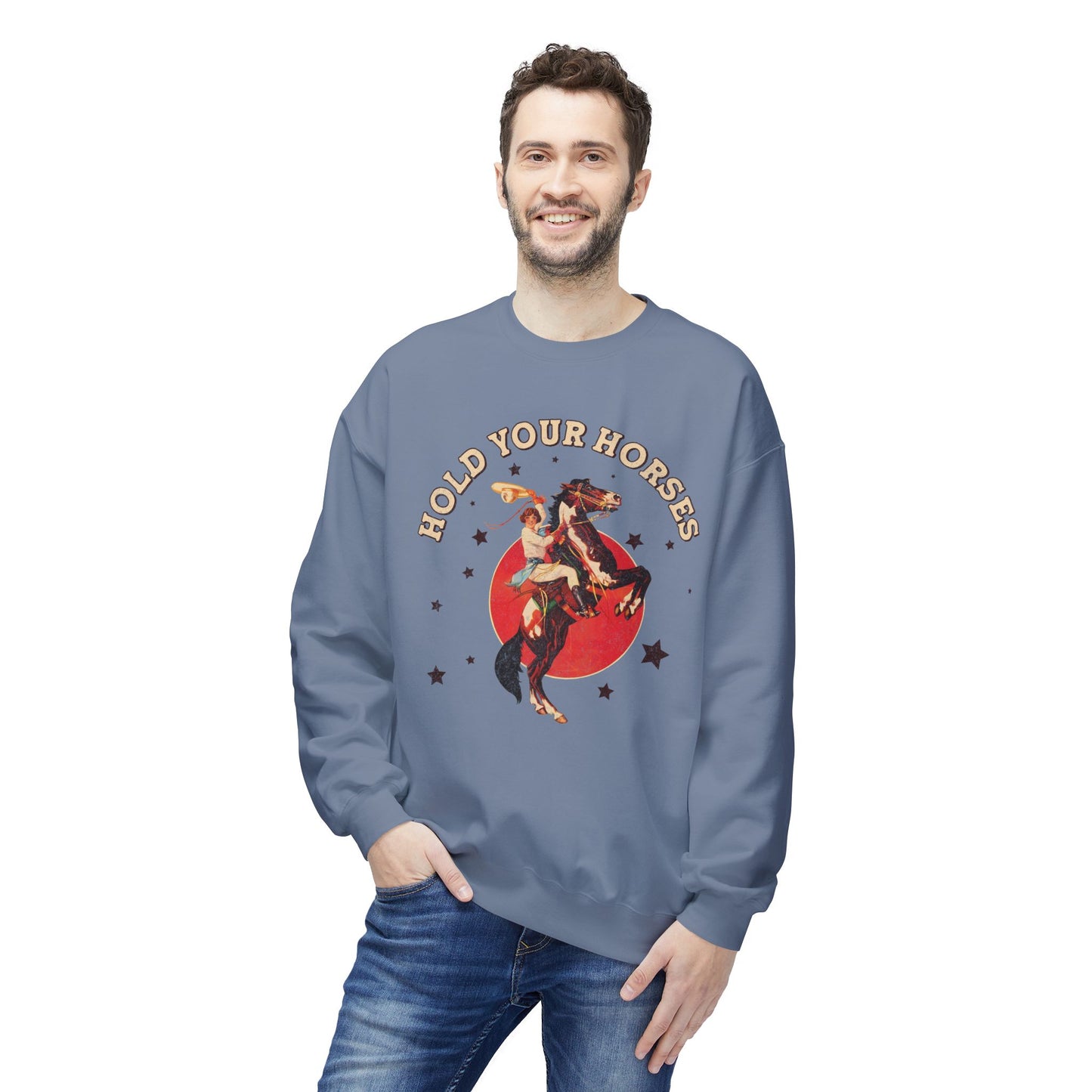 Unisex Midweight Softstyle Fleece Crewneck Sweatshirt Hold Your Horses