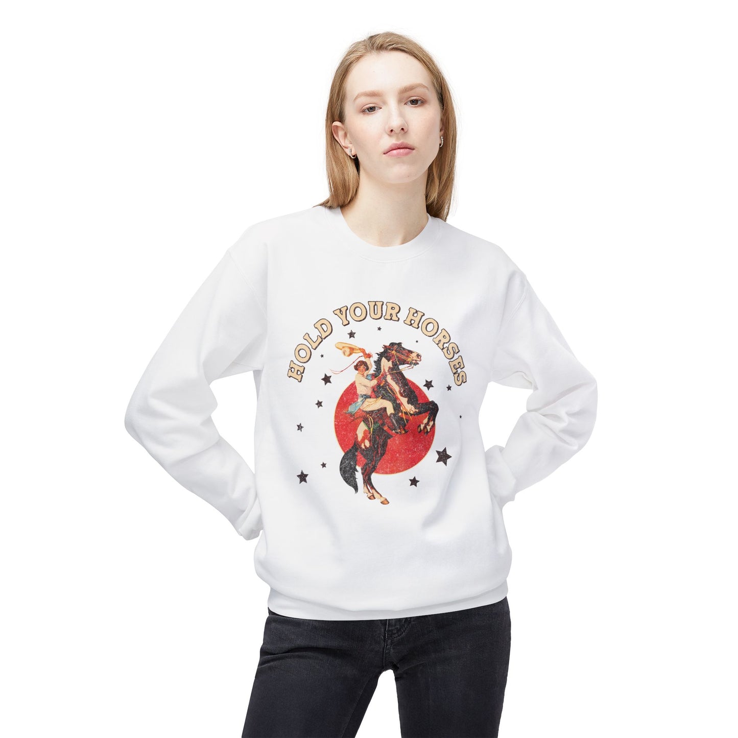 Unisex Midweight Softstyle Fleece Crewneck Sweatshirt Hold Your Horses