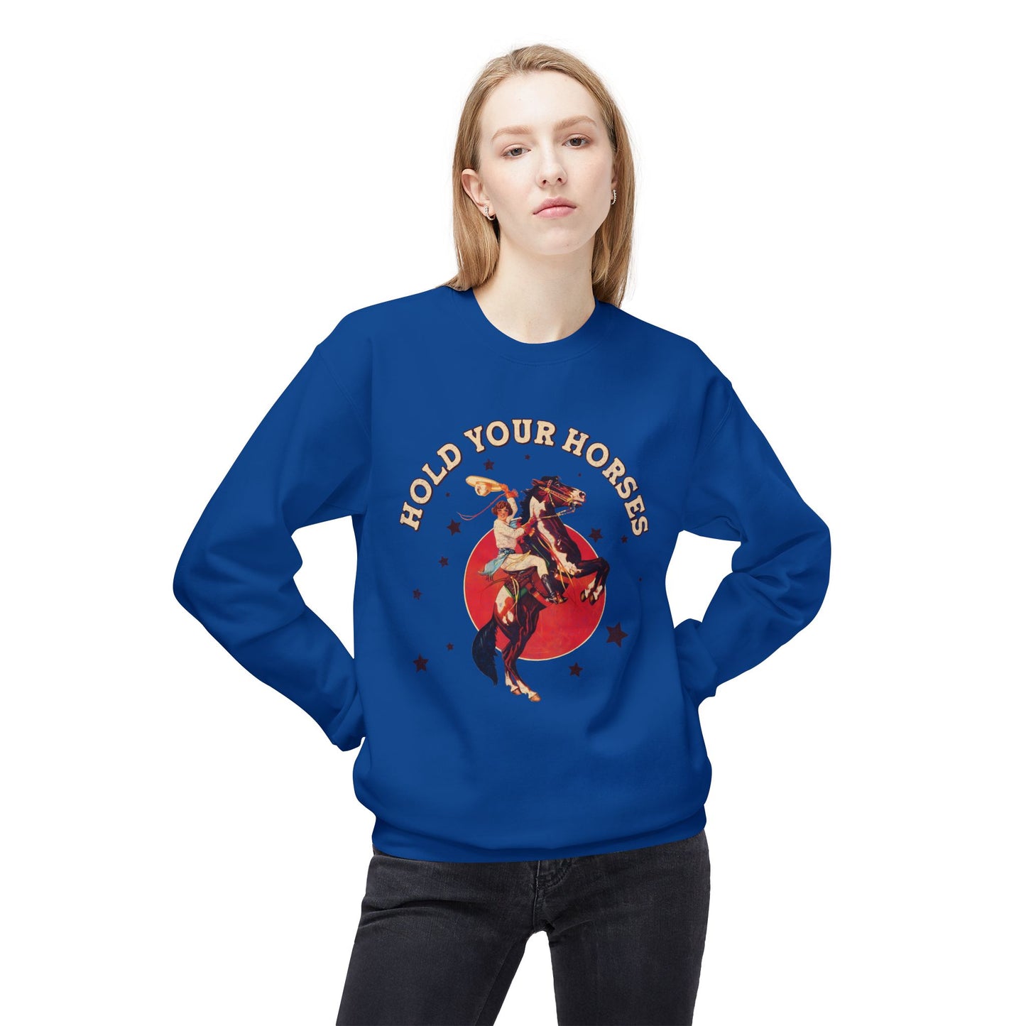 Unisex Midweight Softstyle Fleece Crewneck Sweatshirt Hold Your Horses