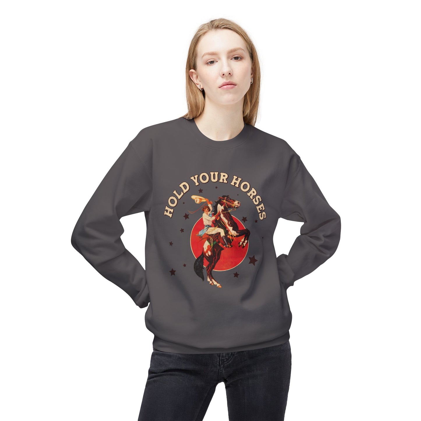 Unisex Midweight Softstyle Fleece Crewneck Sweatshirt Hold Your Horses