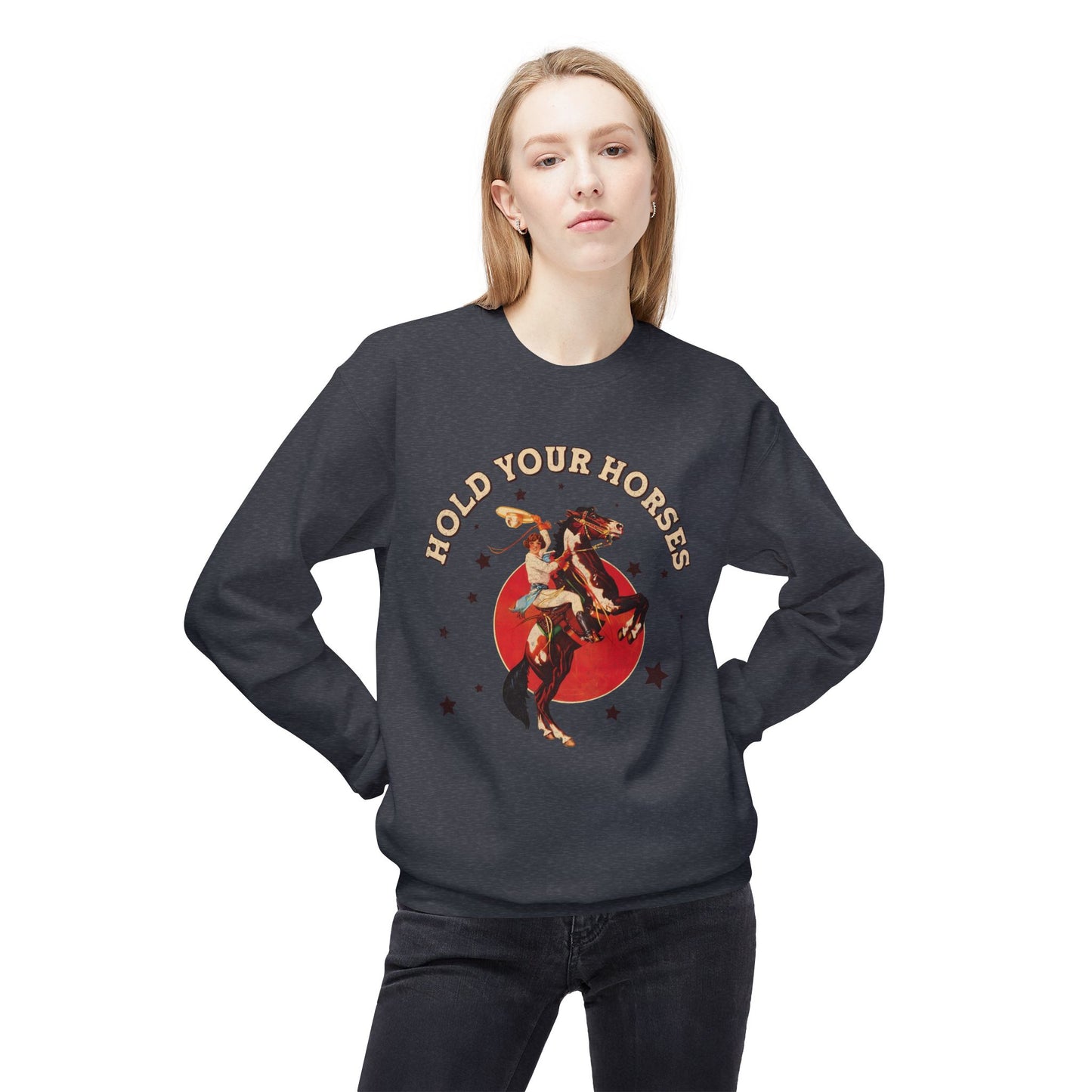 Unisex Midweight Softstyle Fleece Crewneck Sweatshirt Hold Your Horses