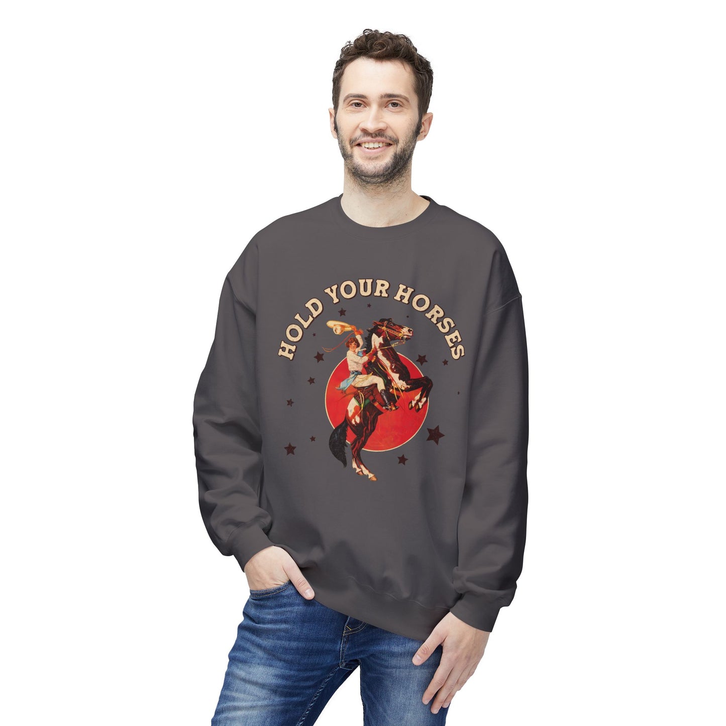 Unisex Midweight Softstyle Fleece Crewneck Sweatshirt Hold Your Horses